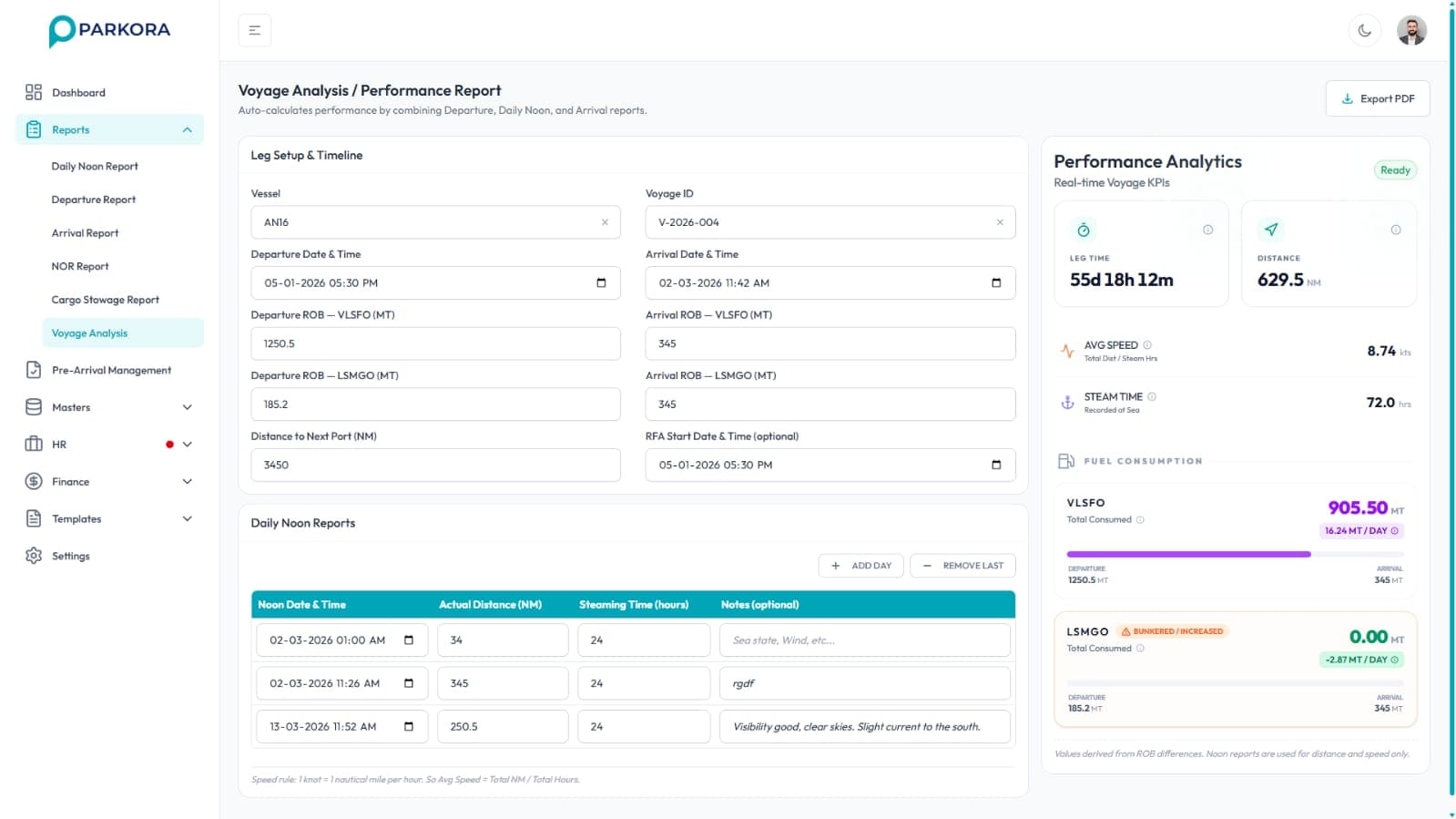 Parkora Marine — product screenshot
