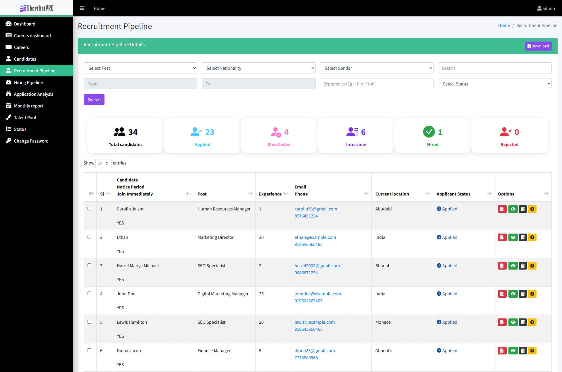 shortlist pro product screenshot